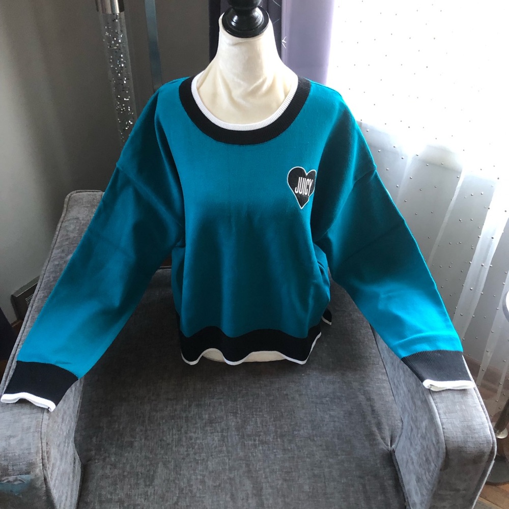 Juicy By Juicy Couture Womens Crew Neck Long Sleeve  Sweater Size L Peacock NWT
